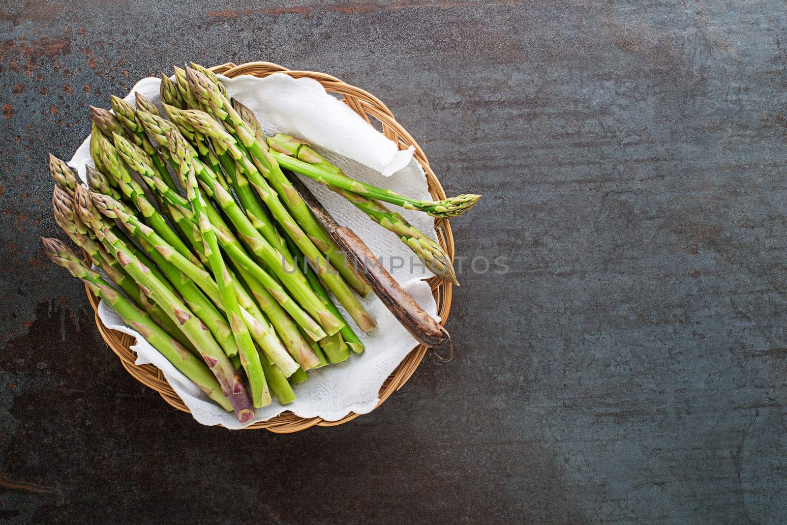 Fresh of green Asparagus. Bunches of green asparagus, top view Image