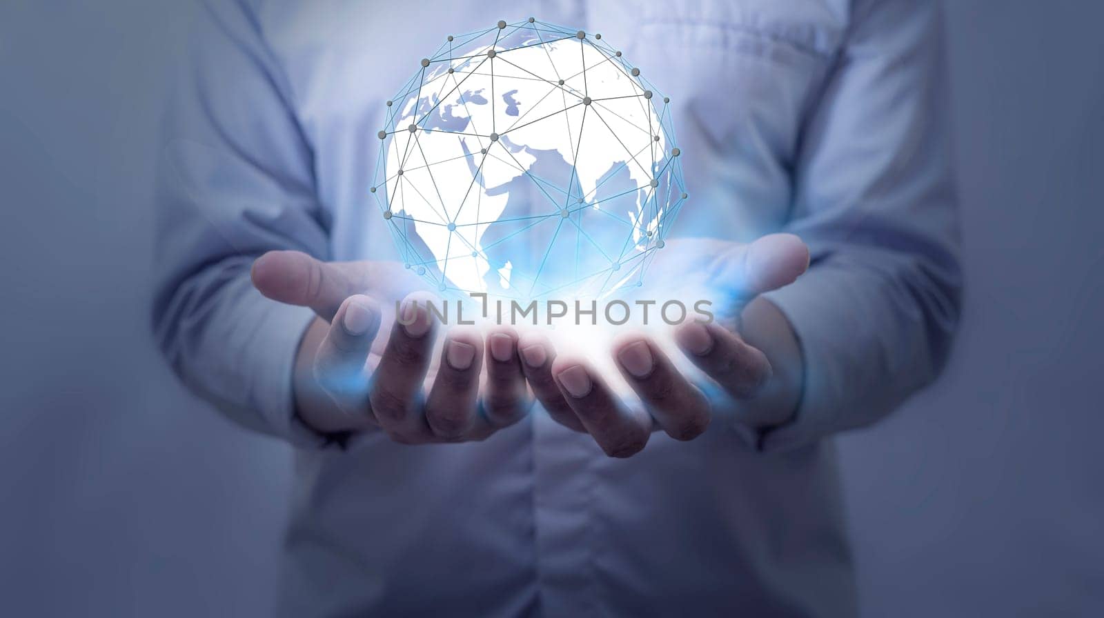 Global internet connection application and technology digital marketing, Financial and banking, Businessman holding globe on blurred background