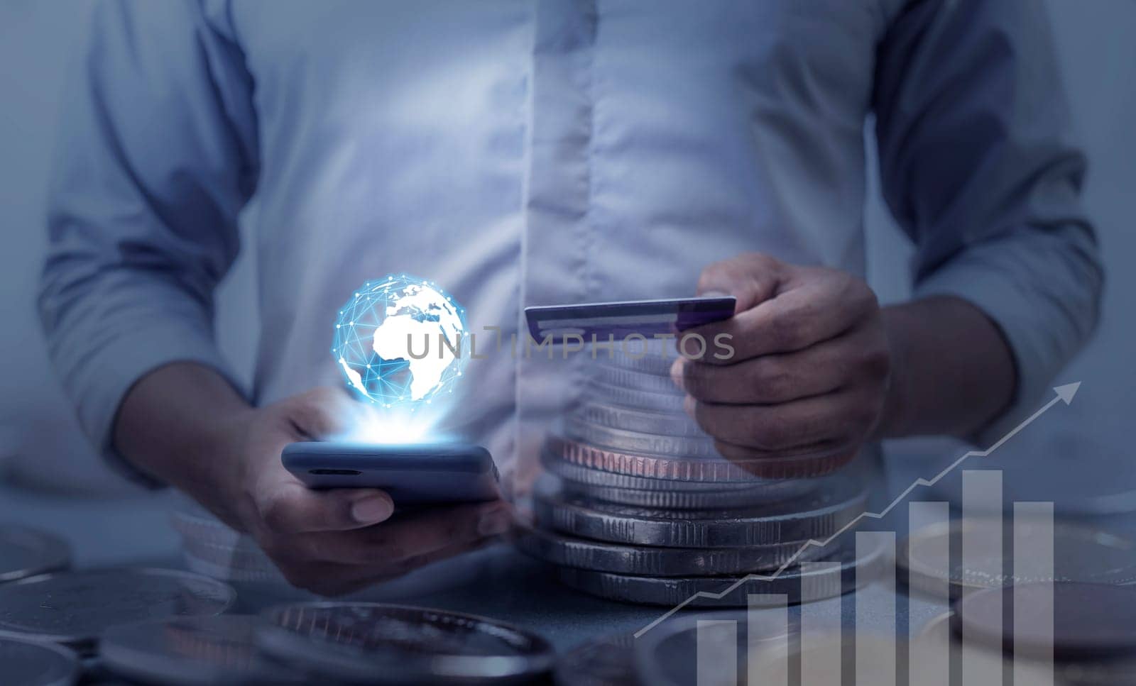 Duoble exposure, Online Banking Savings Concept, Online Investment Savings, Online Stock Investors, Internet Financial Transactions, Save Monney for Investors Using Internet to Trade Stocks or Trade Fund