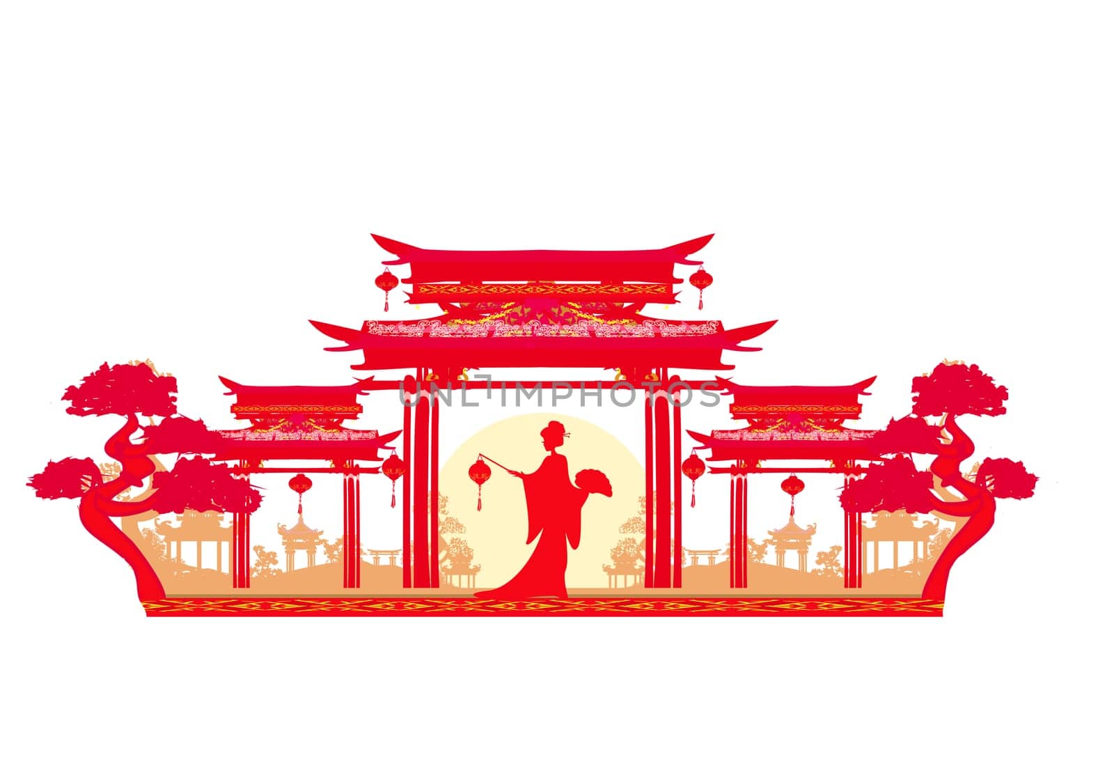 Abstract Asian Landscape and Asian girl