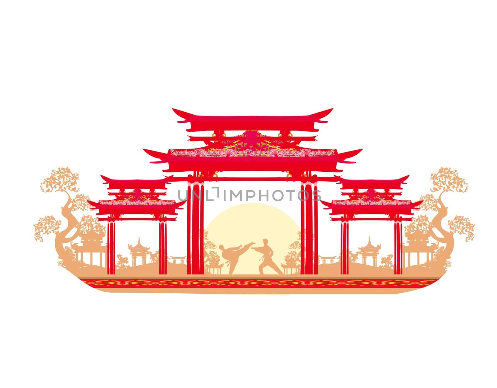 Karate occupations - abstraction card men and asian landscape