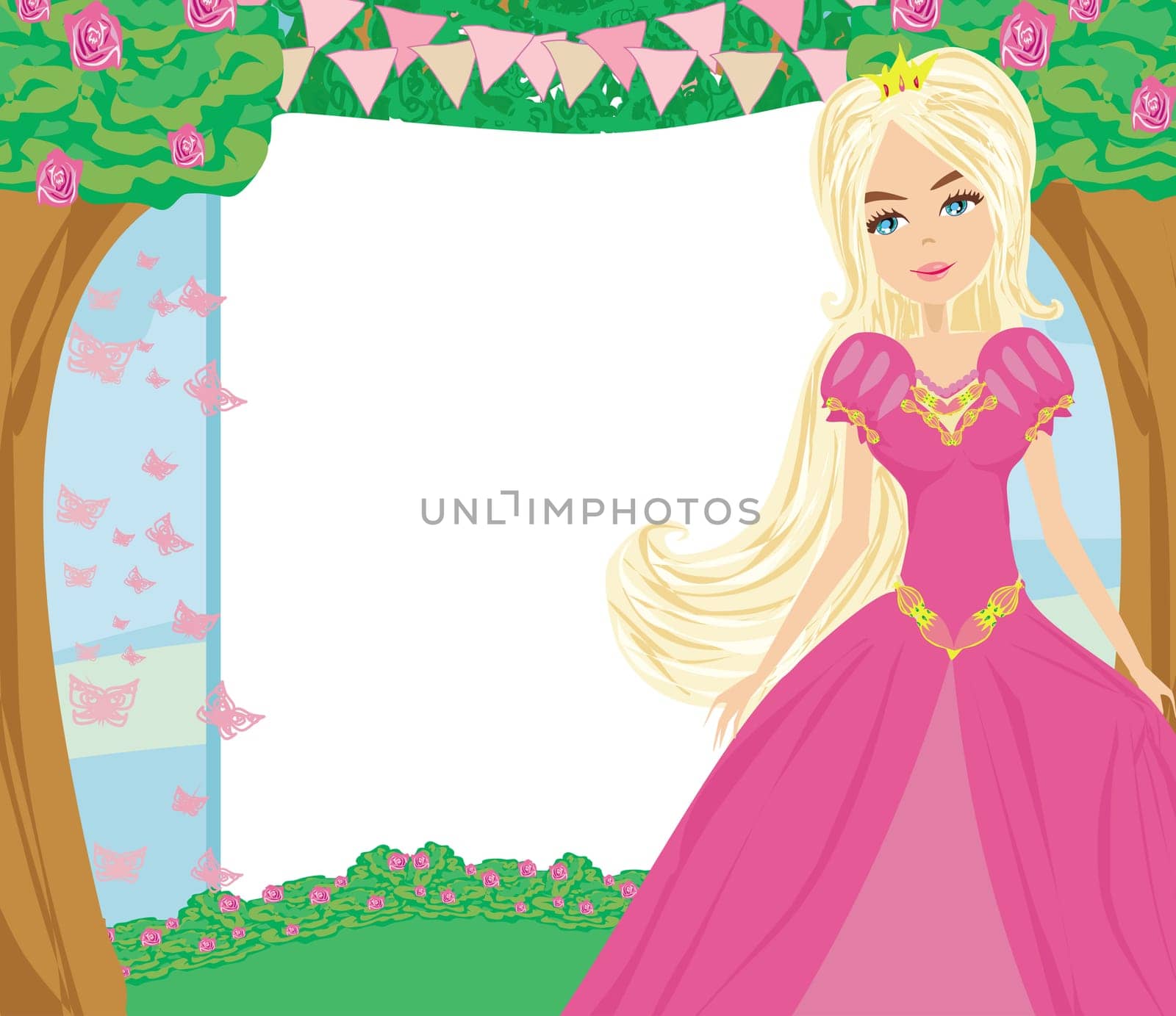 invitation with a beautiful sweet princess - floral frame