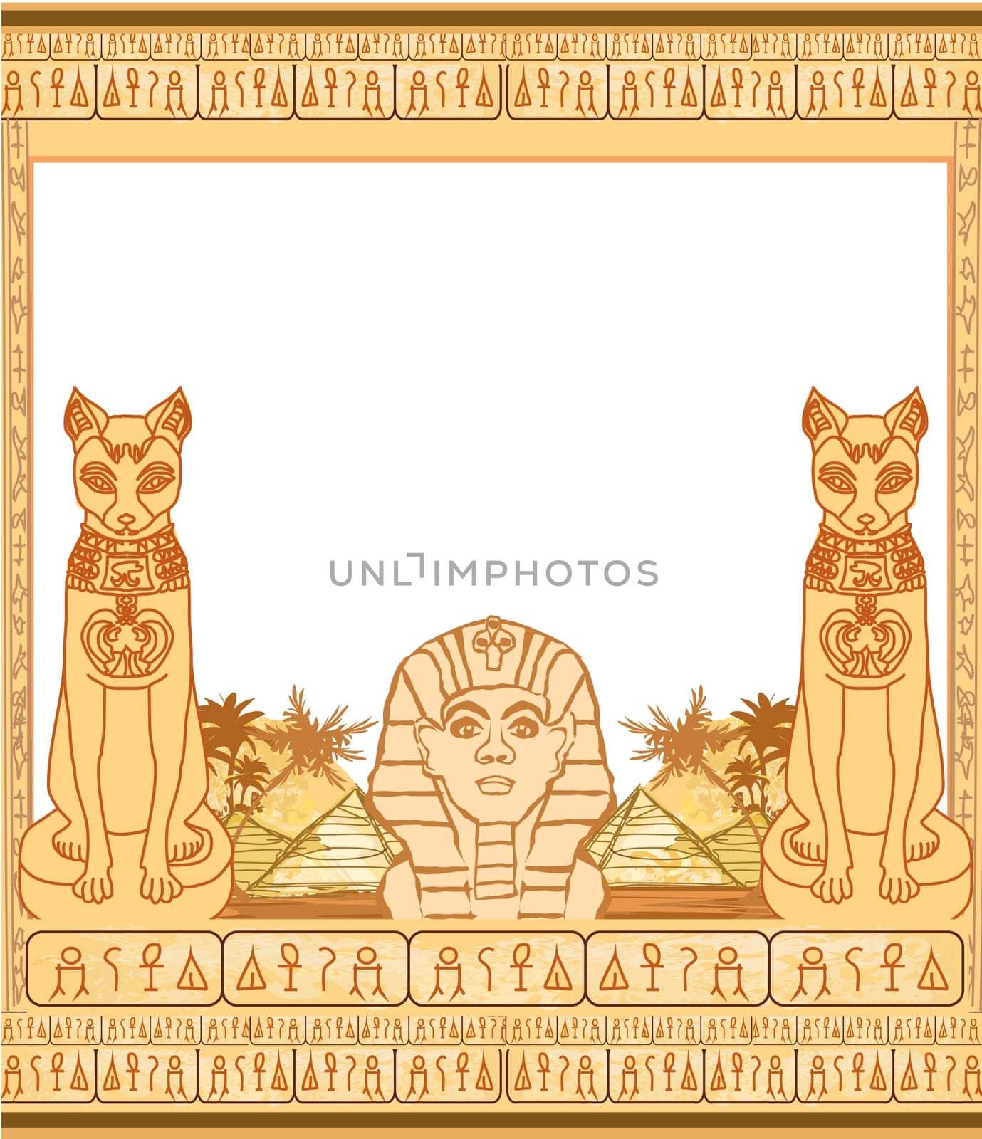 abstract grunge frame - Great Sphinx of Giza and jackals