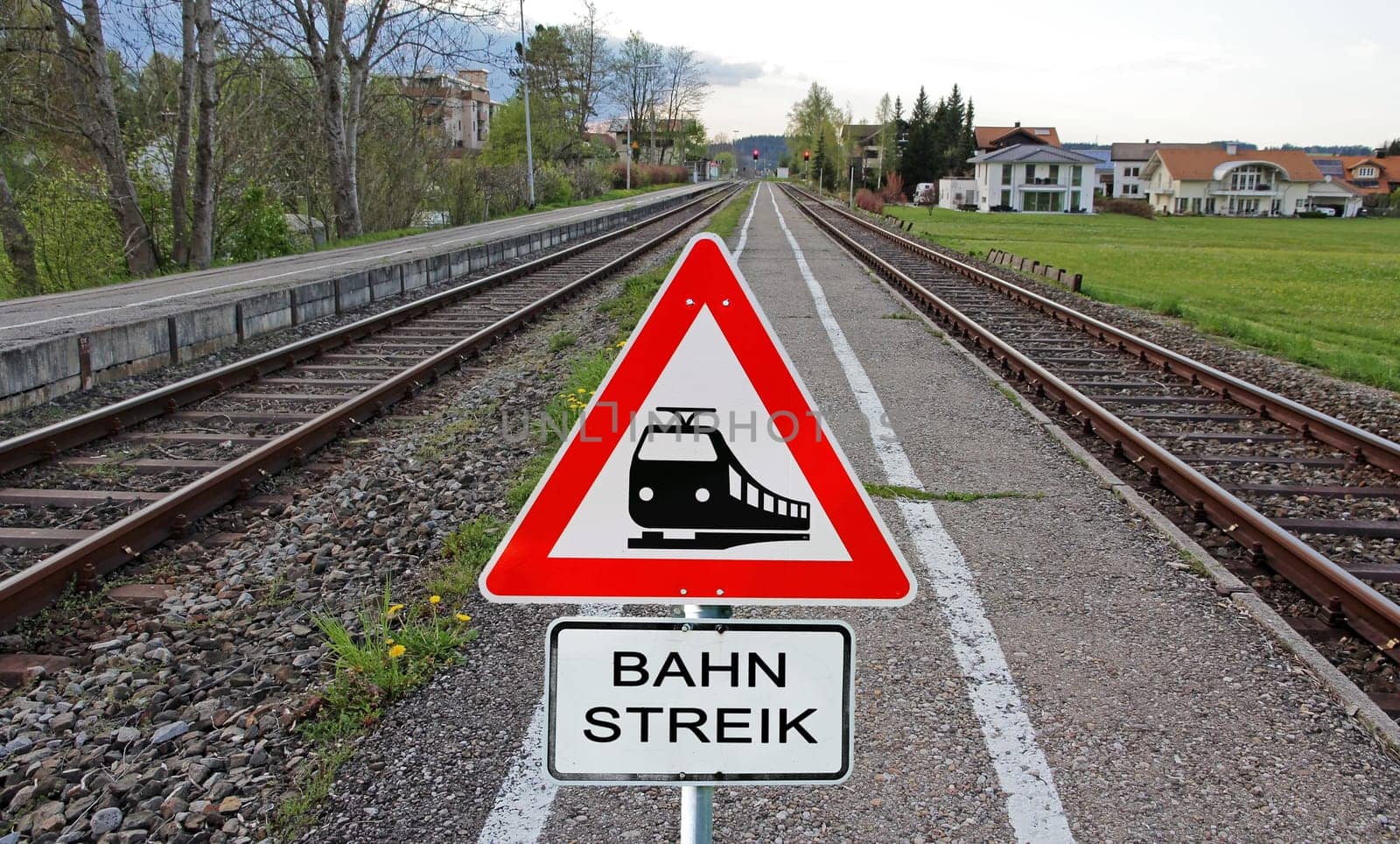Strike at the railroad. Sign railroad strike and rails