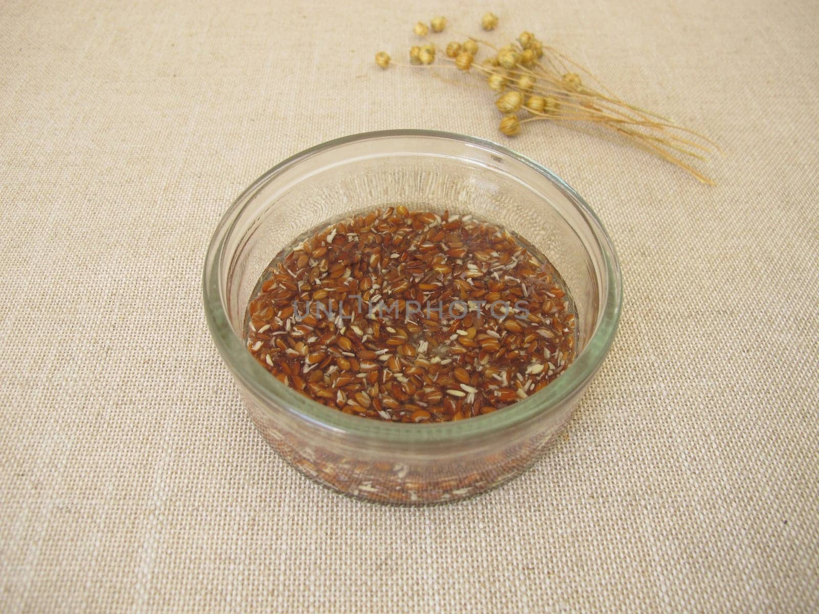 Brown flax seeds soaked in water