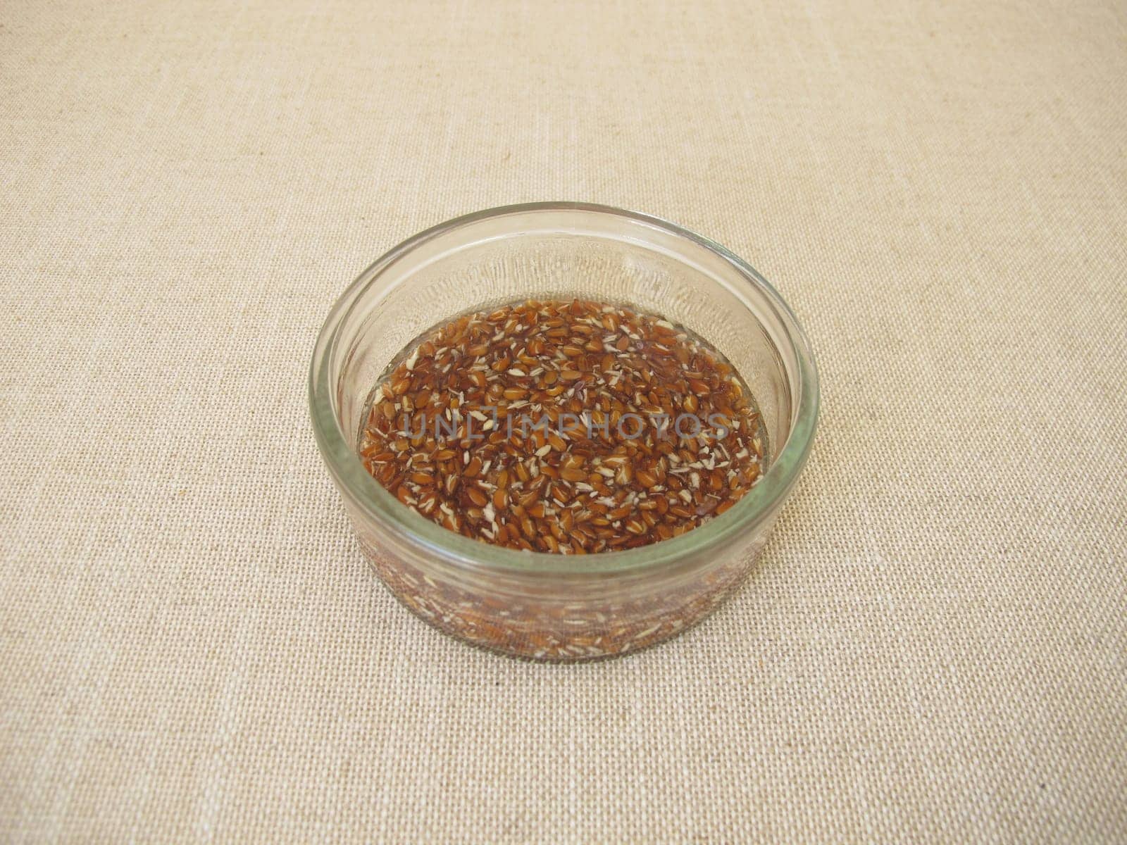 Brown flax seeds soaked in water