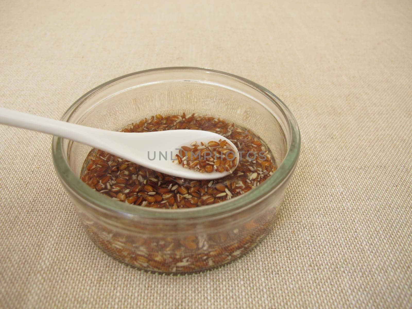 Brown flax seeds soaked in water