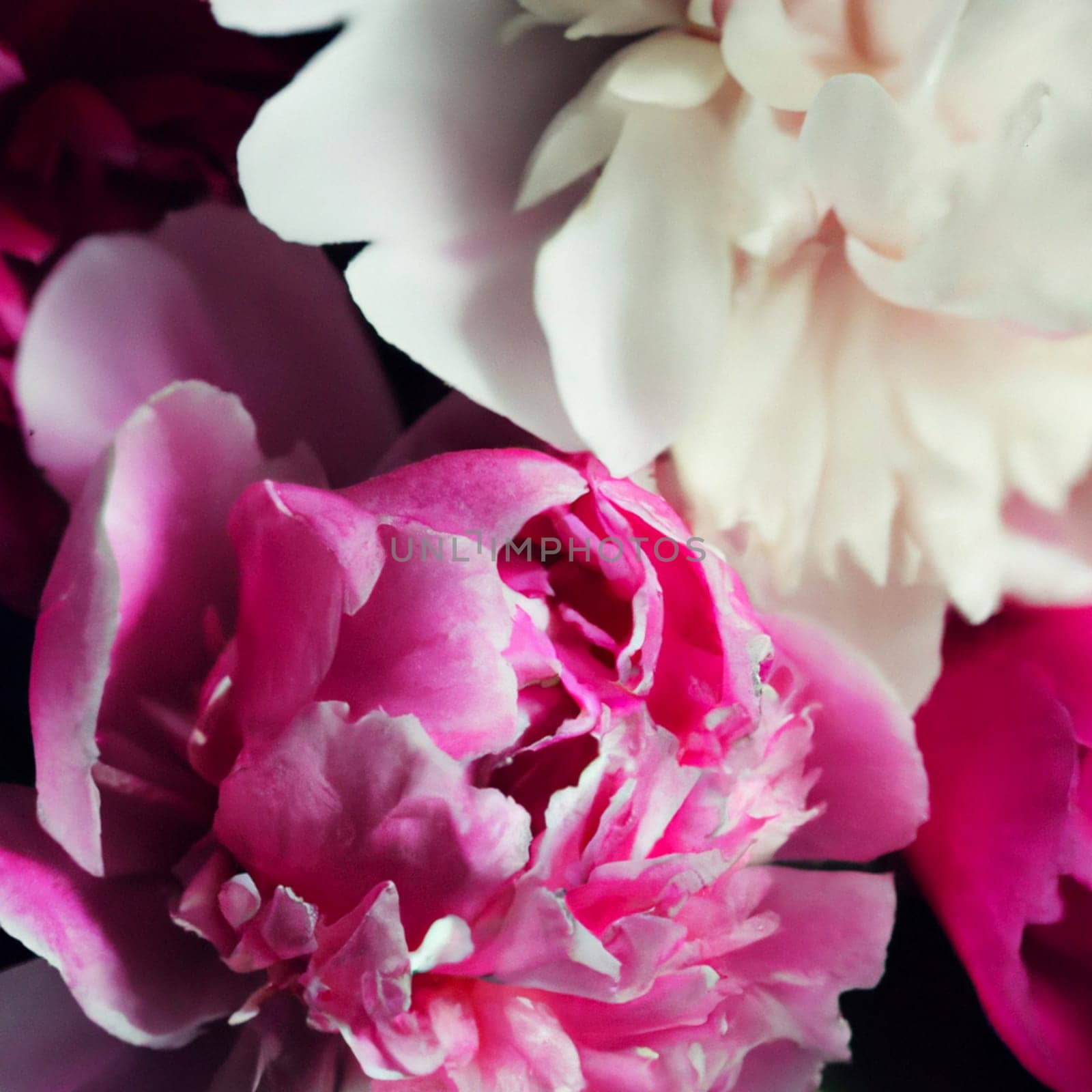 Beautiful pink and white peony flowers close up. Peony is a genus of herbaceous perennials and deciduous shrubs. Peony family Paeoniaceae, previously was assigned to Ranunculaceae family.