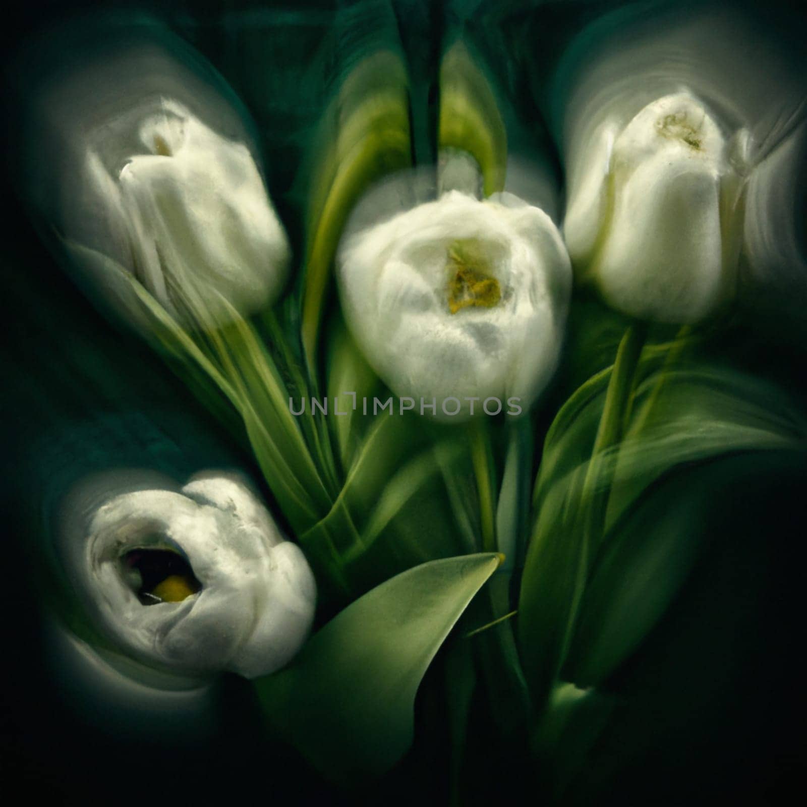 tulip Tulipa, bulbous herbs in the lily family Liliaceae. Tulips, garden flowers, cultivars and varieties have been developed. Flowers white delicate bouquet. Beautiful buds. Anamorphic bokeh.