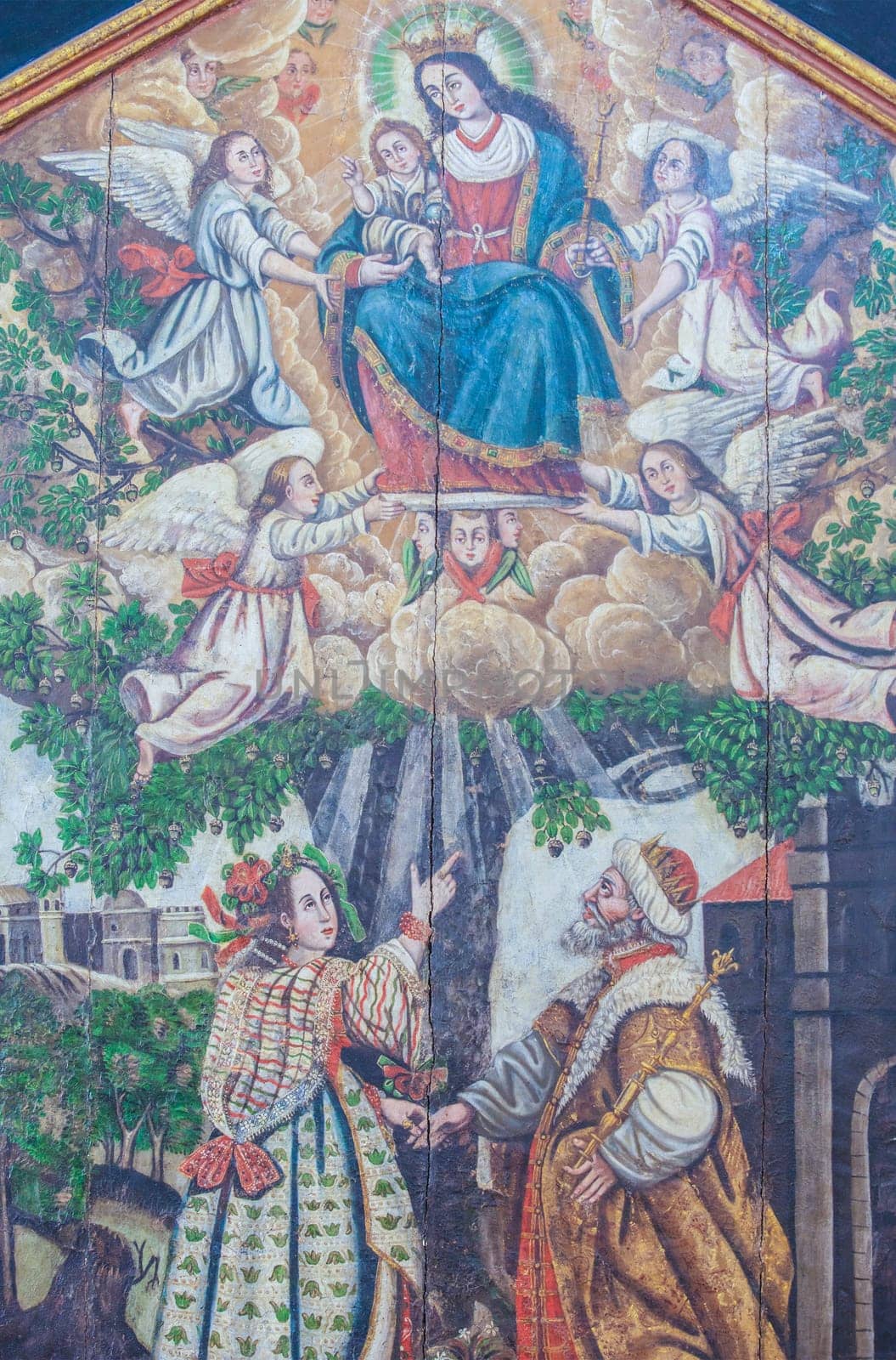 Fuente del Arco - Spain - Nov 1st, 2022: Depicting of King Jayon Legend. Our Lady of Ara, Fuente del Arco, Badajoz, Spain