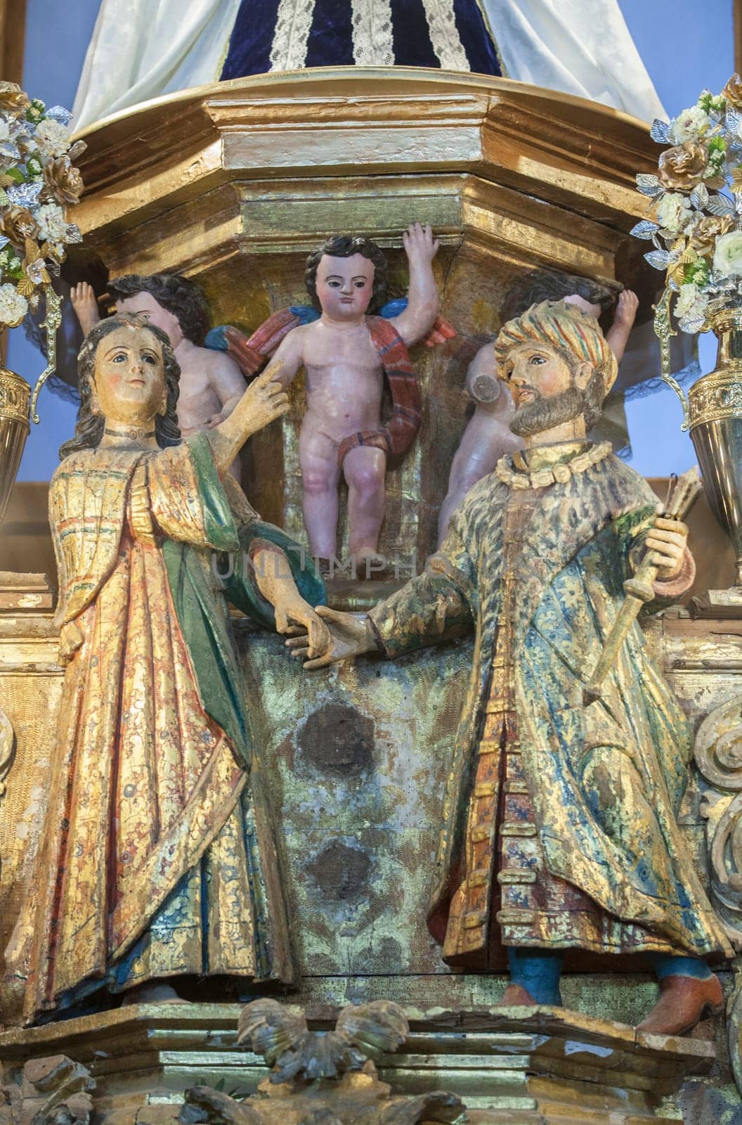 Fuente del Arco - Spain - Nov 1st, 2022: Depicting of King Jayon Legend. Our Lady of Ara, Fuente del Arco, Badajoz, Spain