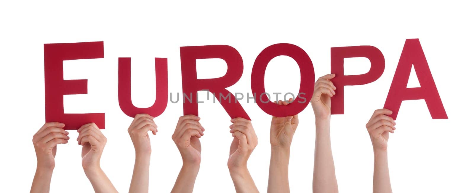 People Or Persons Hands Building German Word Europa Means Europe. Isolated White Background.