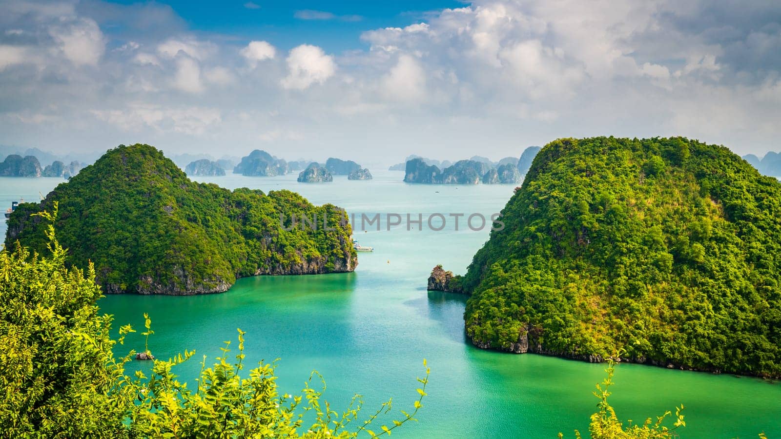 Beautiful limestone karst islands of Ha Long Bay in Vietnam. View from Ti-Top Island