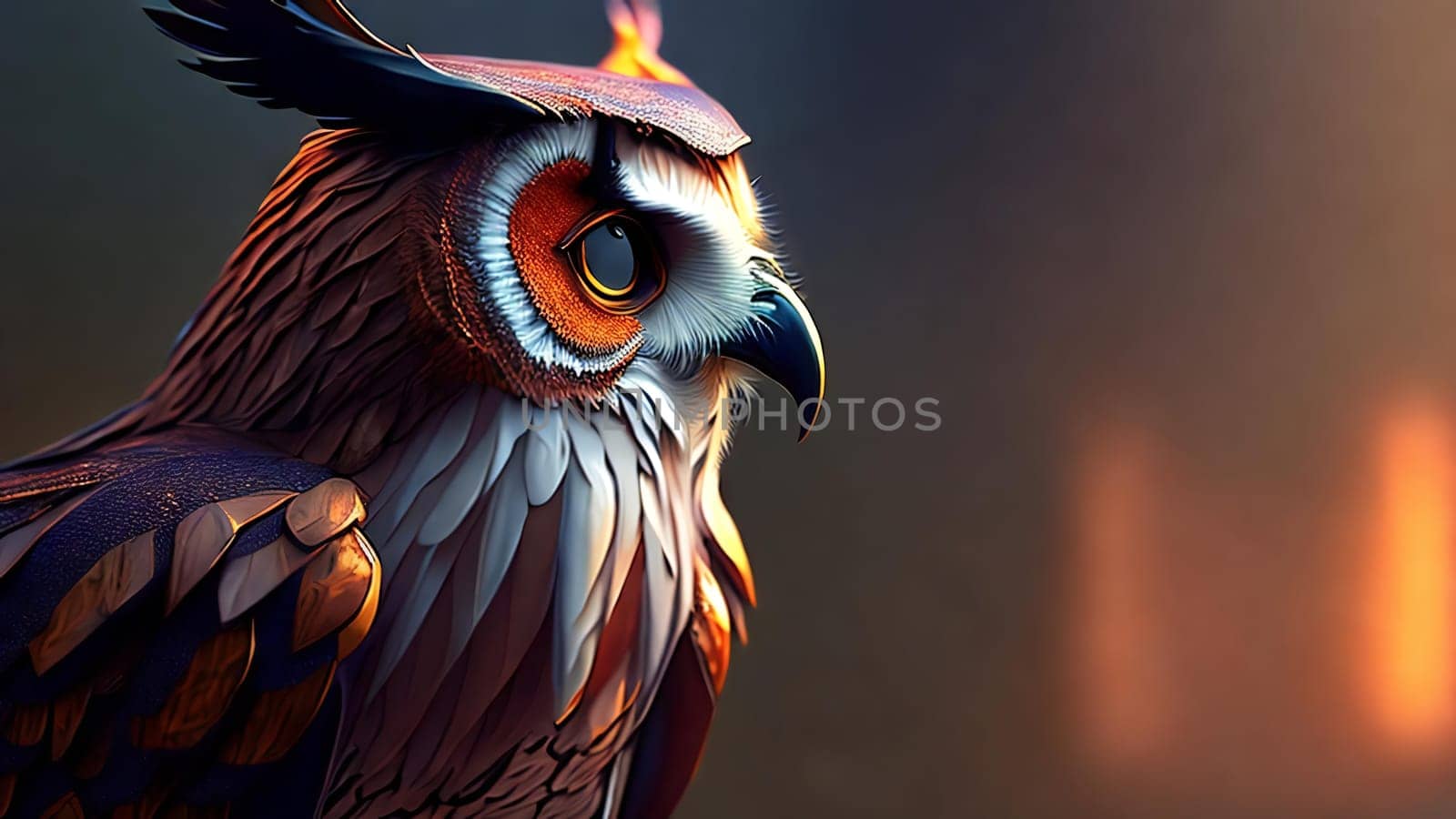 Close up of owl. Highly detailed digital painting and atmospheric lighting. Ai generated