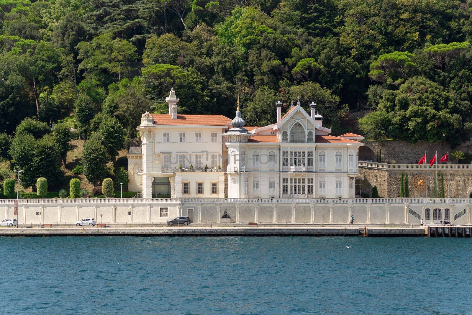 View of the official residence of the president of Turkey, formerly The Huber Mansion, located at the European side of Bosphorus Strait in Tarabya neighborhood in Sariyer district of Istanbul, Turkey