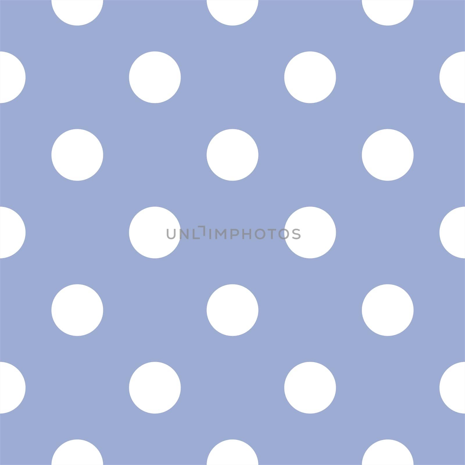 Seamless pattern or tile vector background with white polka dots on a pastel blue background. For web design, desktop wallpaper, kids background, art, decoration or scrapbook.