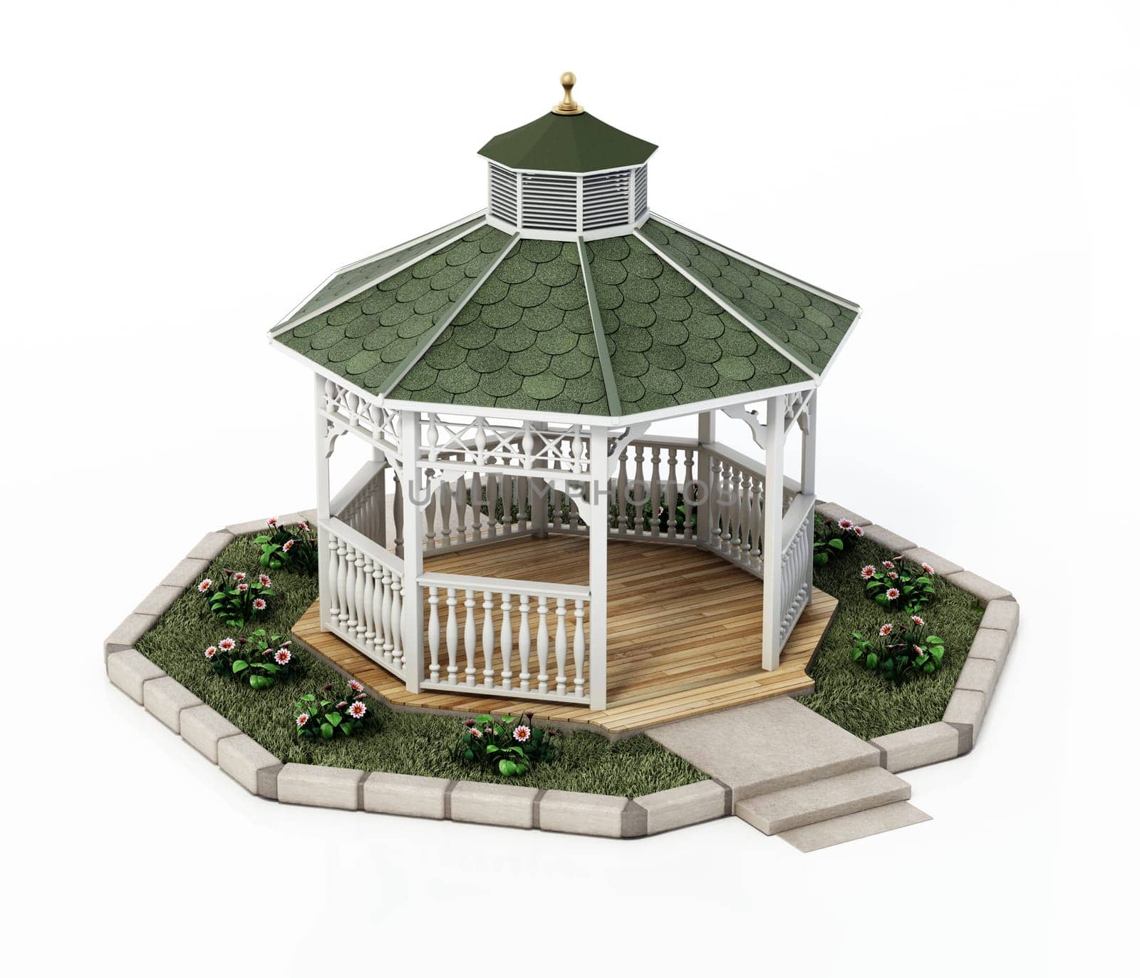 Gazebo isolated on white background. 3D illustration.