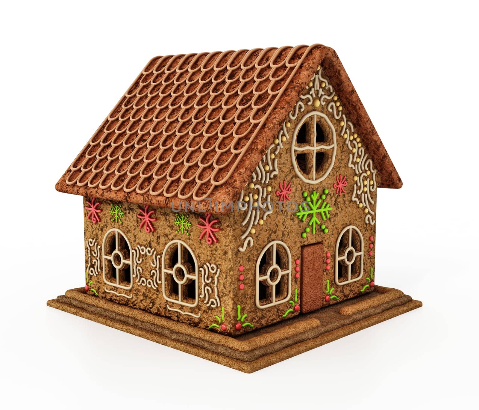 Gingerbread house isolated on white background. 3D illustration.