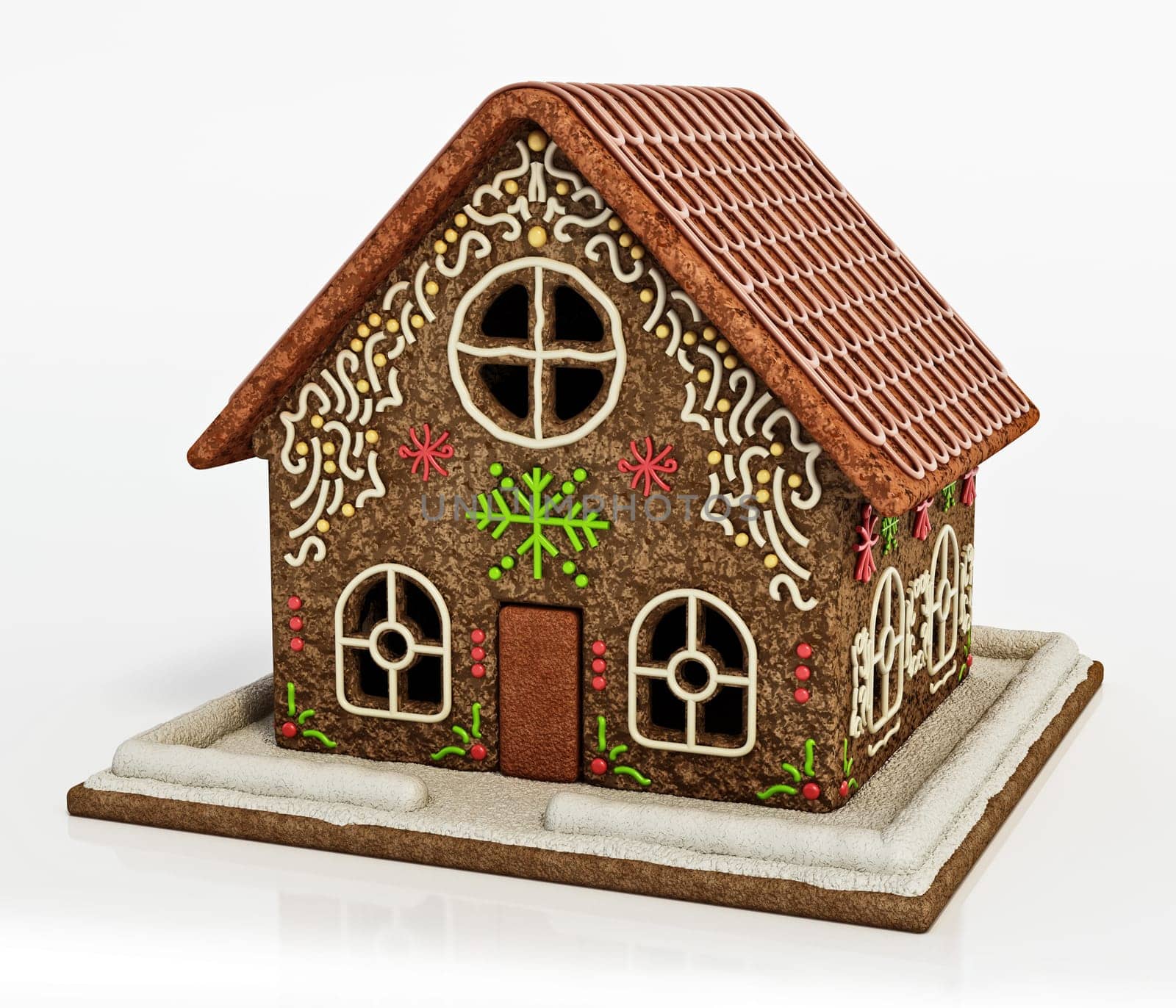 Gingerbread house isolated on white background. 3D illustration.