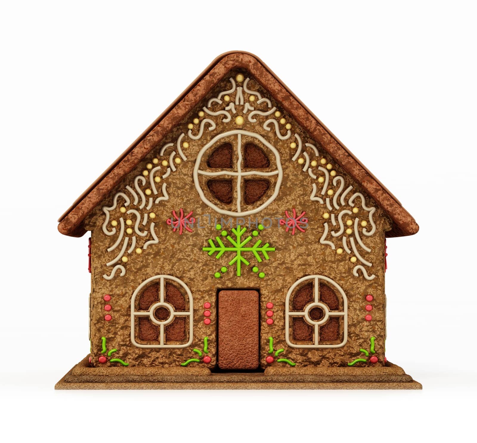 Gingerbread house isolated on white background. 3D illustration.