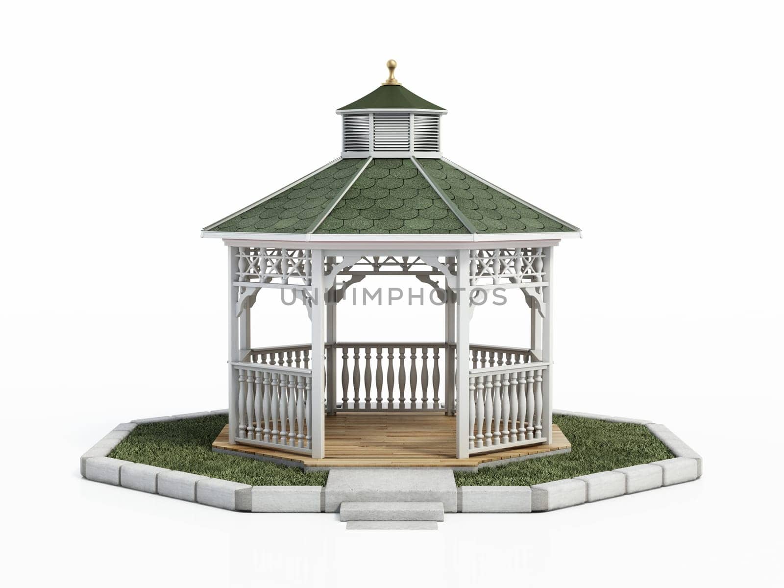 Gazebo isolated on white background. 3D illustration.