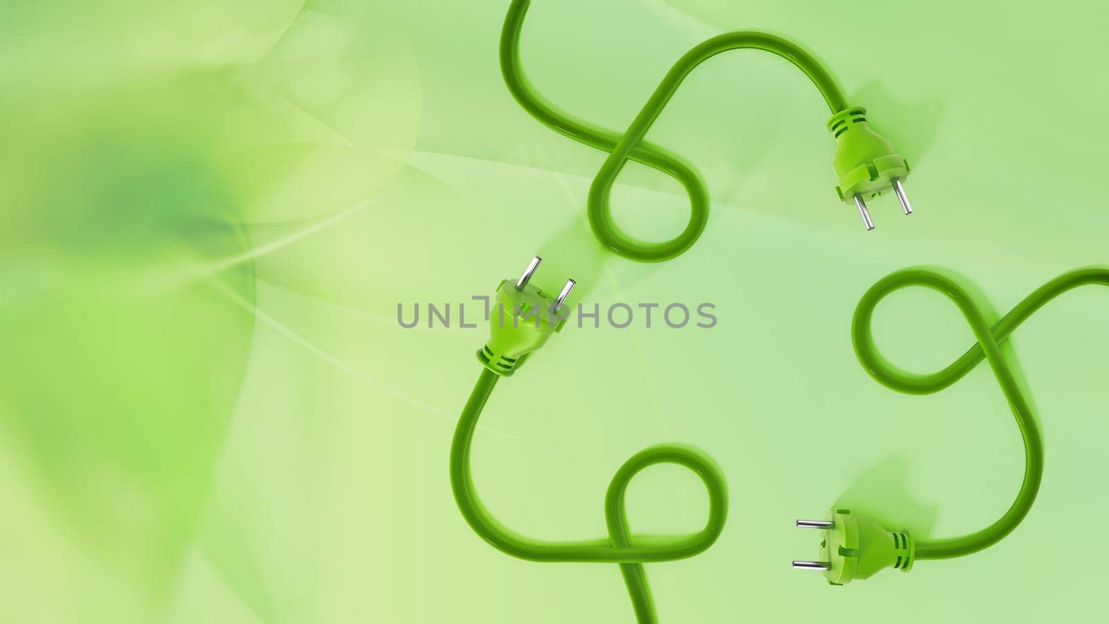 Electric plug and cables forming a recycle symbol. 3D illustration.