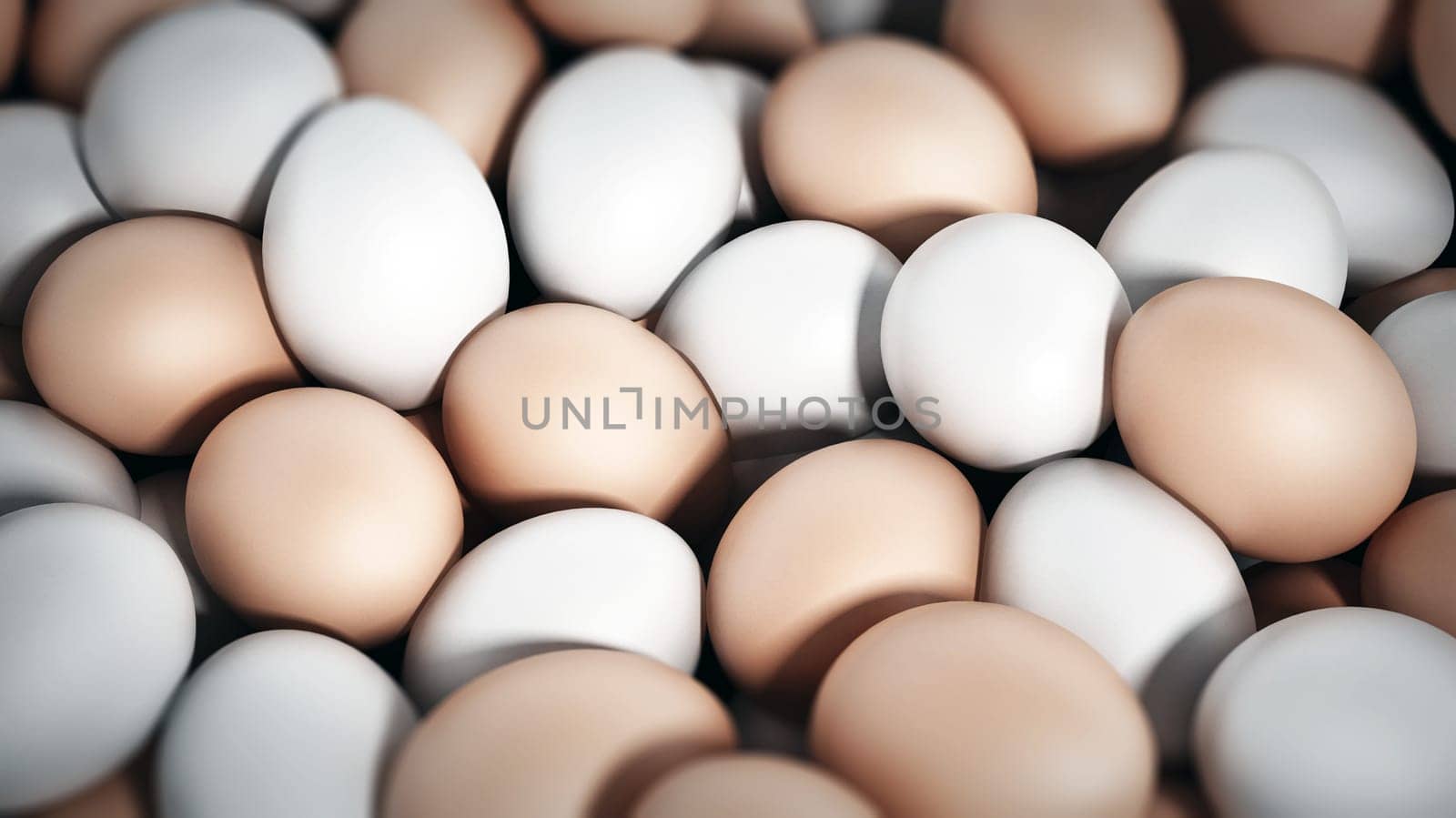 Stack of brown and white fresh farm eggs. 3D illustration.