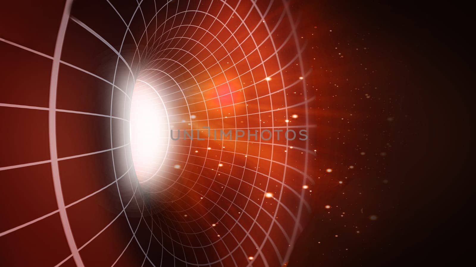 Abstract 3D vortex or tunnel with a glowing light at the end. 3D illustration.