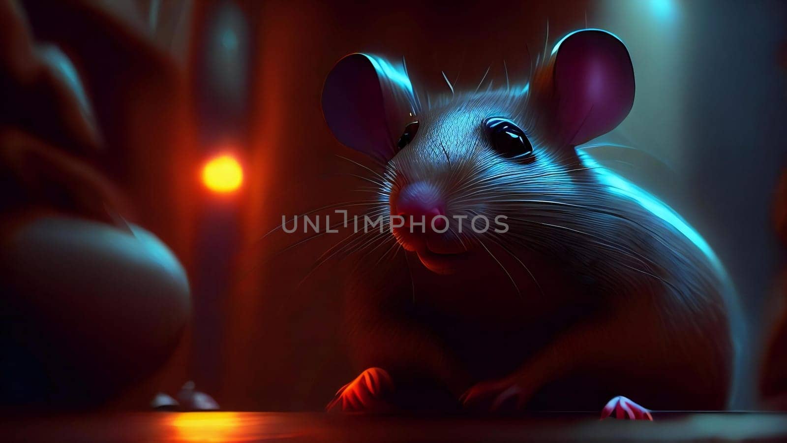 mouse in a dark room, 3d illustration., ai generated