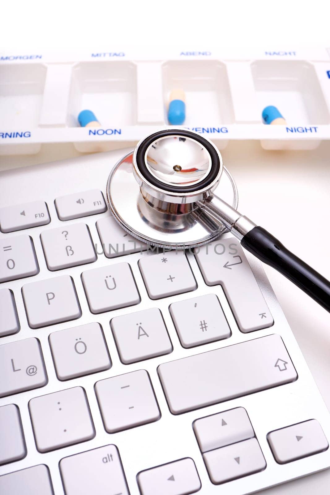 Stethoscope is located on computer keyboard