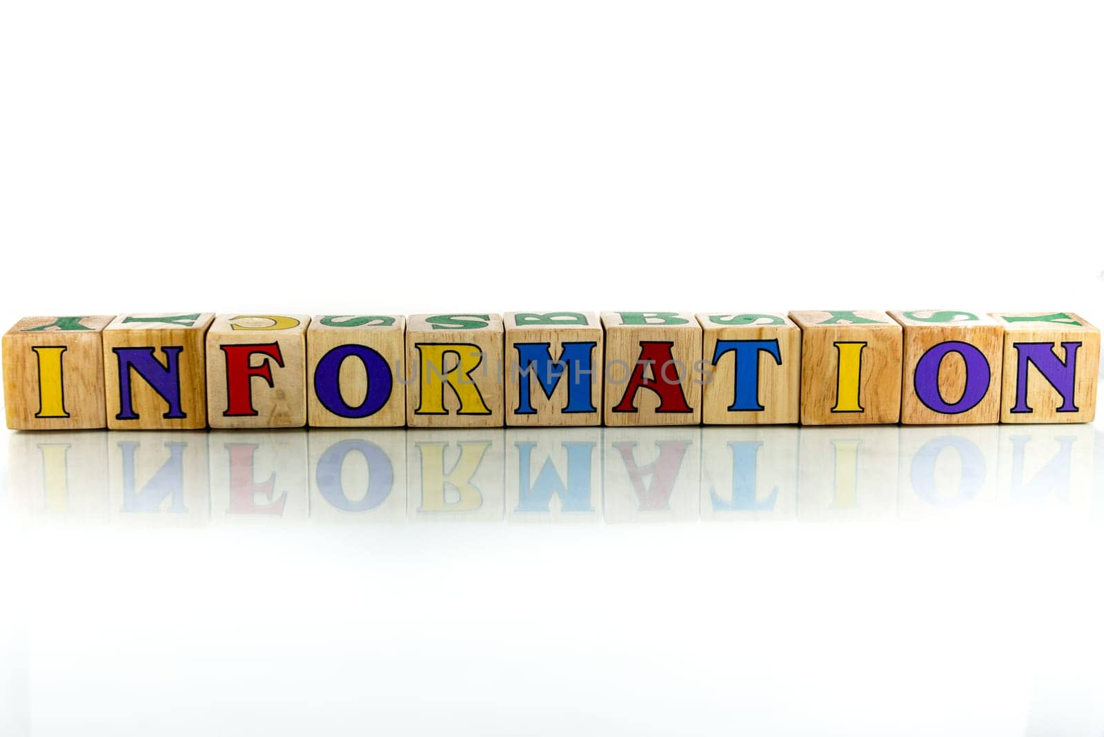 information colorful wooden word block on the white background