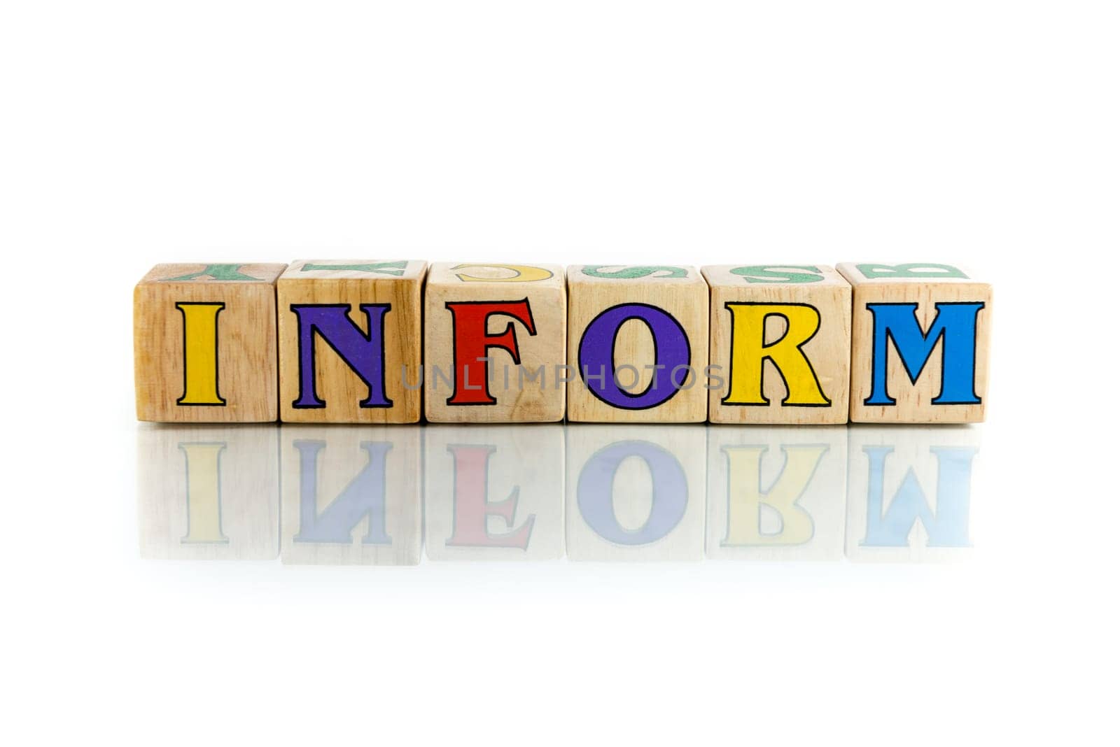inform colorful wooden word block on the white background
