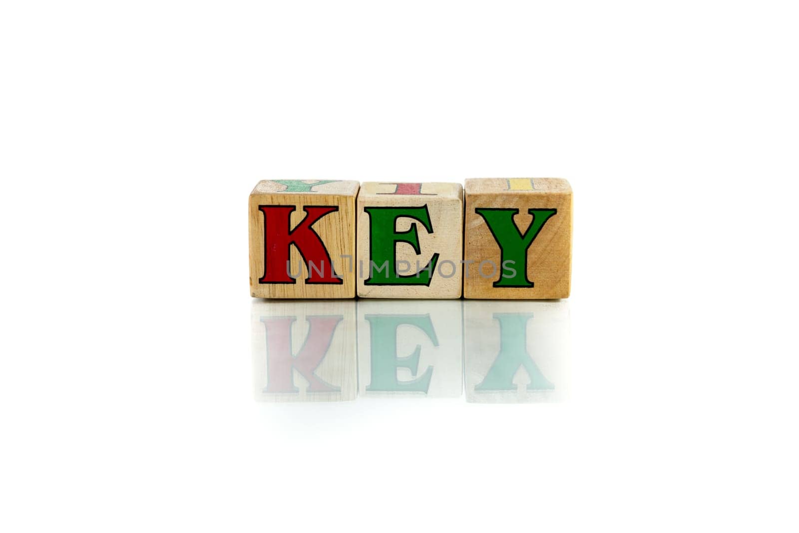 key colorful wooden word block on the white background