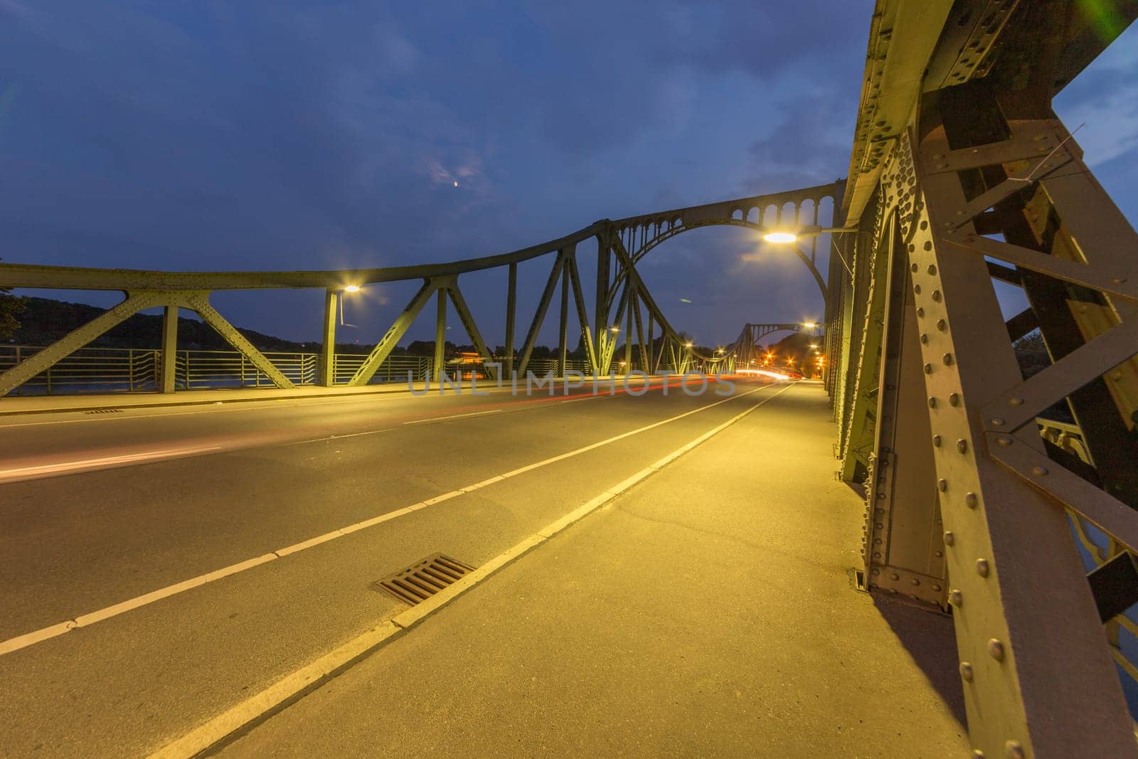 Traces of light from cars on the Glienicker Bridge in Potsdam