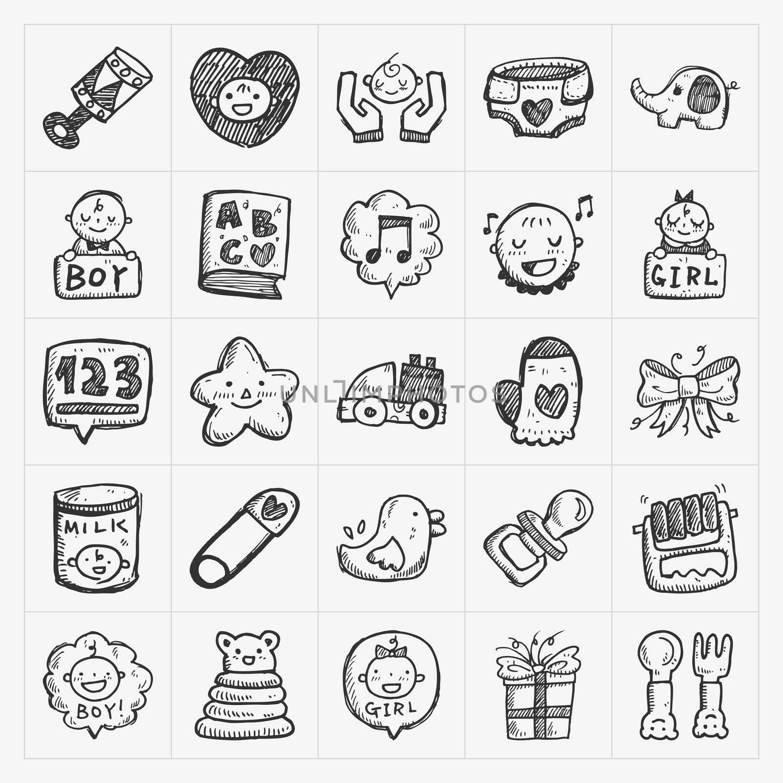 doodle baby icon sets