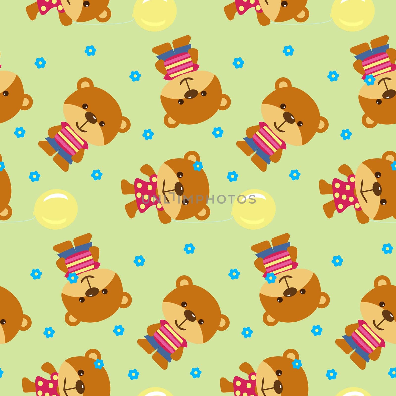 Seamless background with cartoon bears.Vector illustration.
