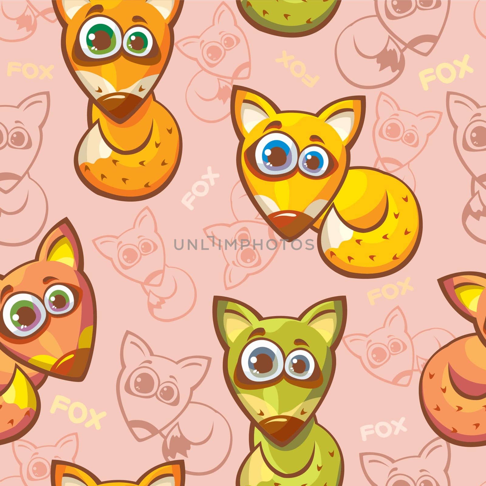 Seamless pattern with funny cartoon foxes. Vector animal wallpaper.