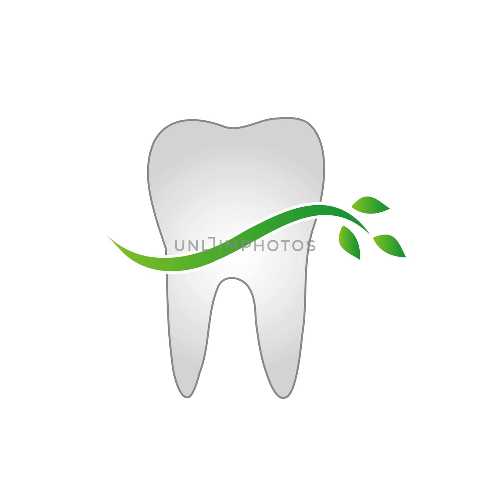 Tooth with green leaves