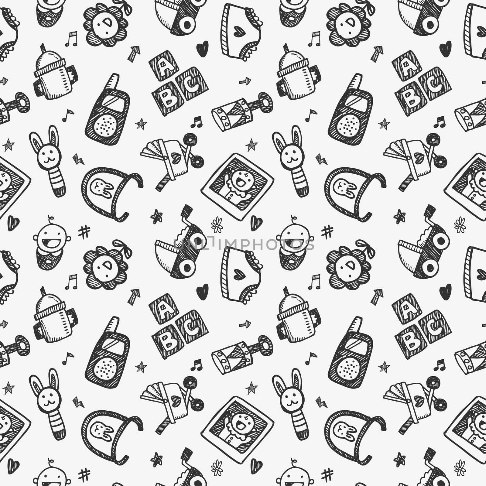seamless doodle baby pattern background