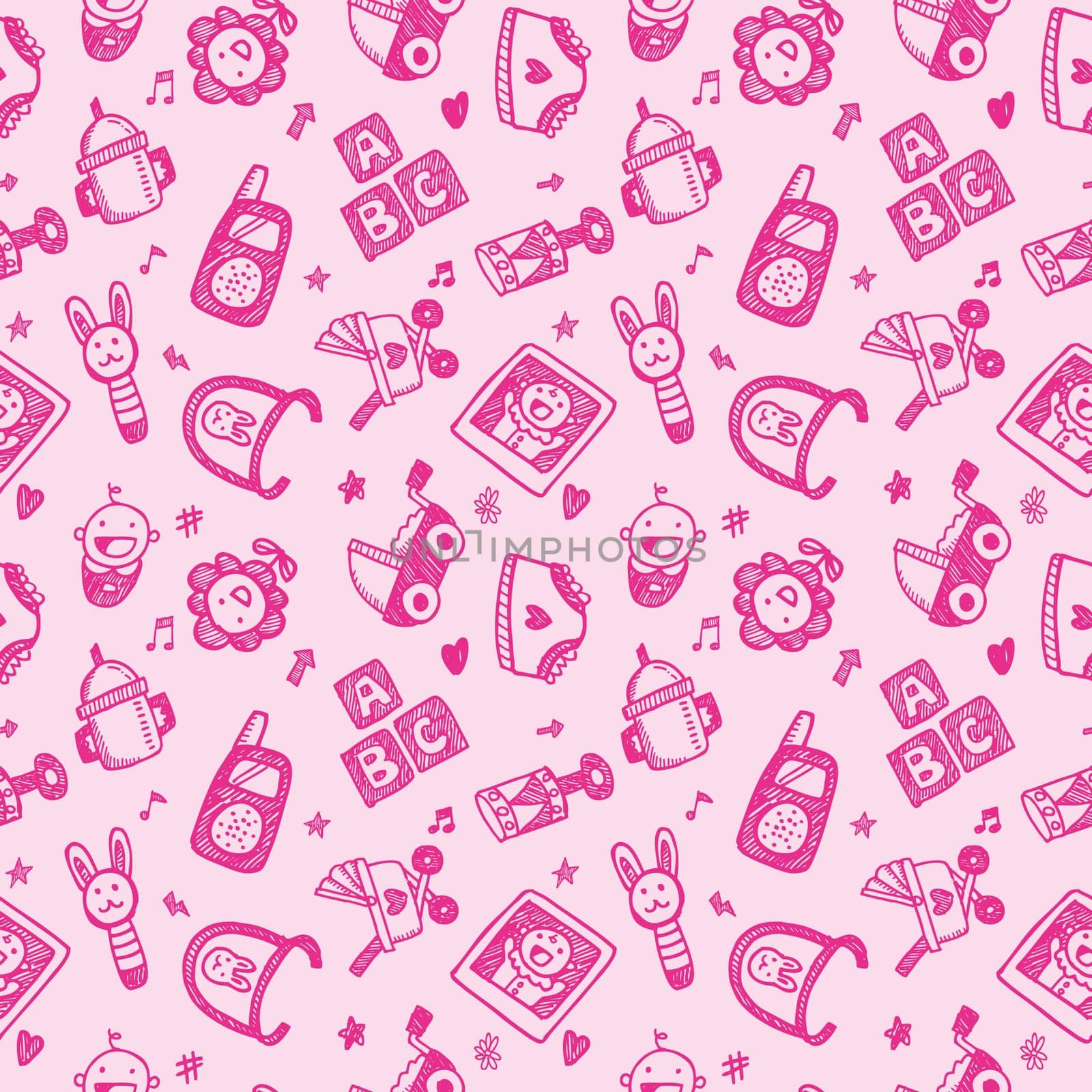 seamless doodle baby pattern background