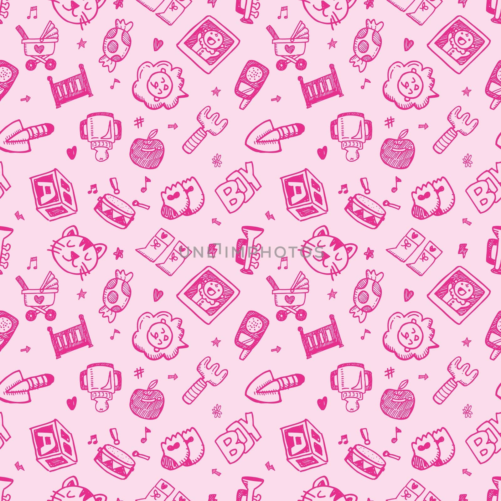seamless doodle baby pattern background