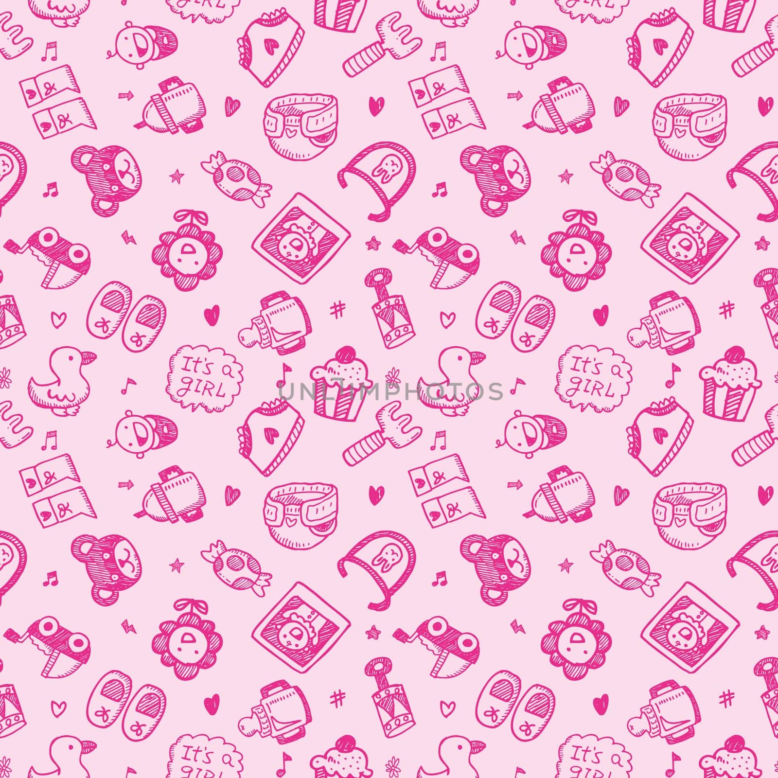 seamless doodle baby pattern background