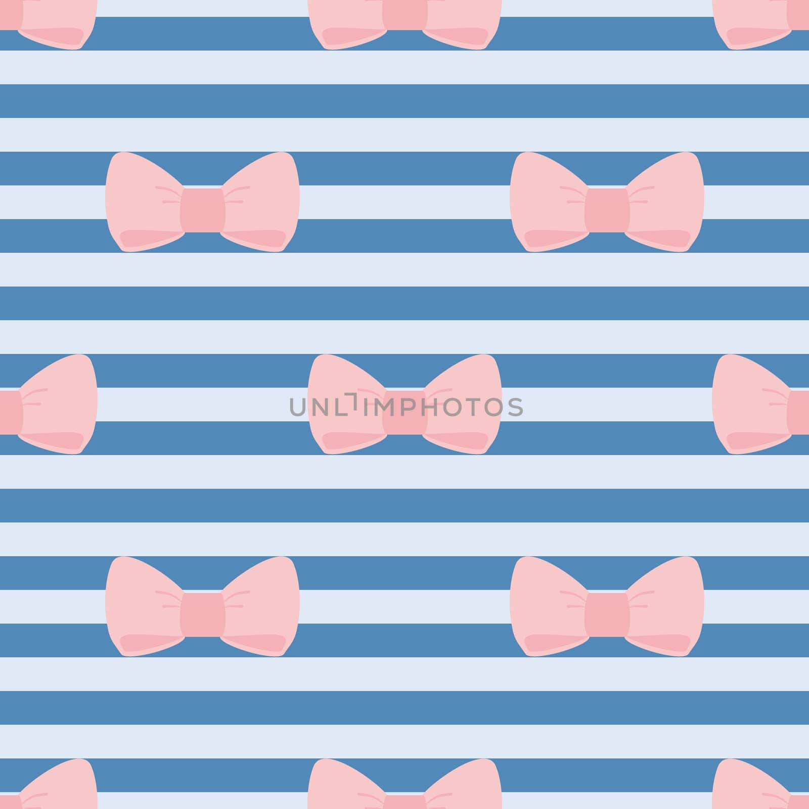 Seamless vector pattern with pastel pink bows on sailor navy blue stripes background. For tile desktop wallpaper and fashion website design