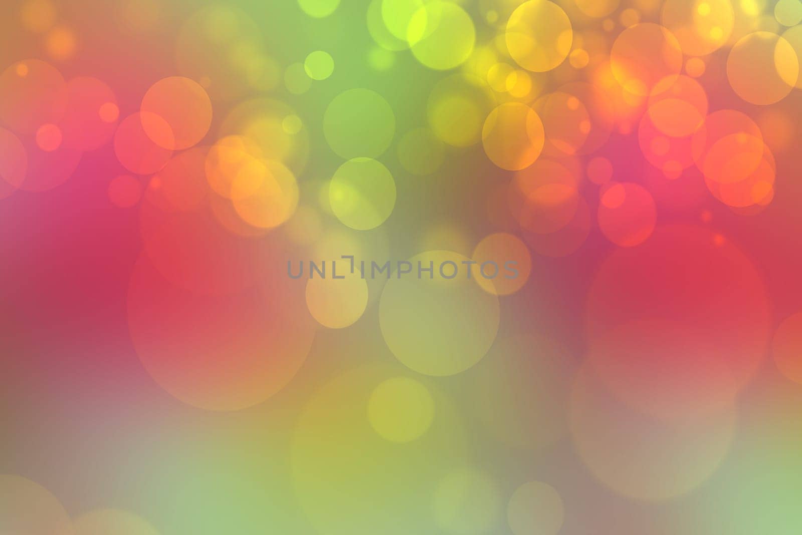 A festive abstract gradient green red orange yellow background texture with glitter defocused sparkle bokeh circles. Card concept for Happy New Year, party invitation, valentine or other holidays.
