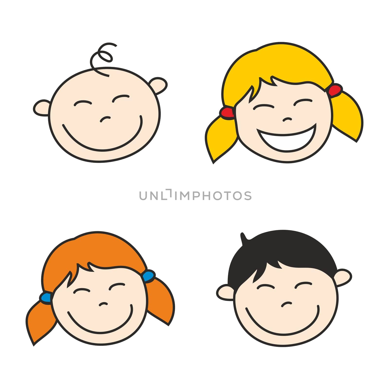 Happy kids hand drawn vector illustration isolated on white background.
