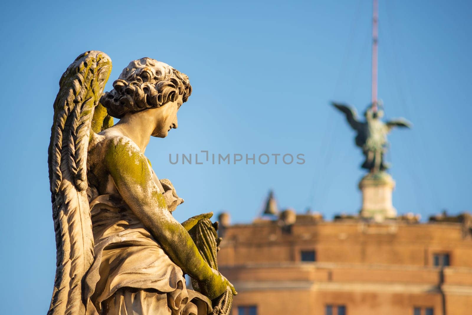 Statue against Castel St Angelo, Rome