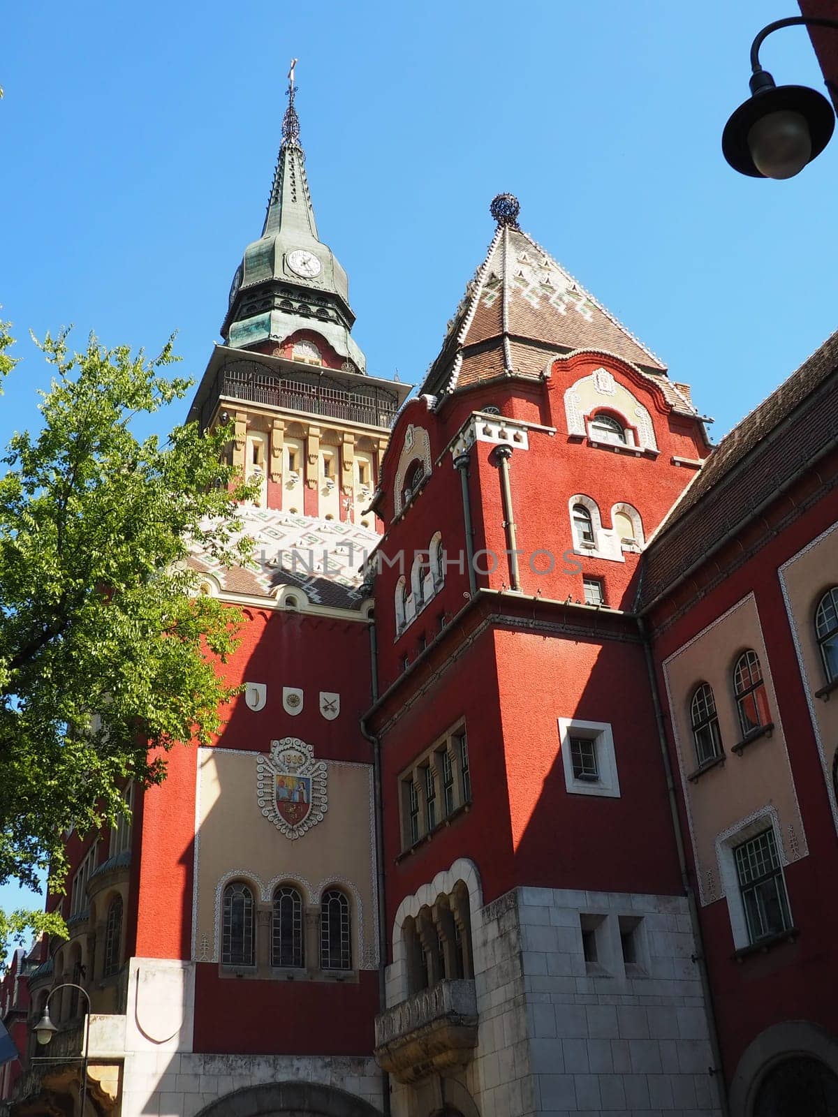 Subotica, Serbia, September 12 2021 City Hall of Subotica szabadka in Hungarian Art Nouveau style, Vojvodina, the former territory of Austria-Hungary. People visit tourist attractions on a summer day