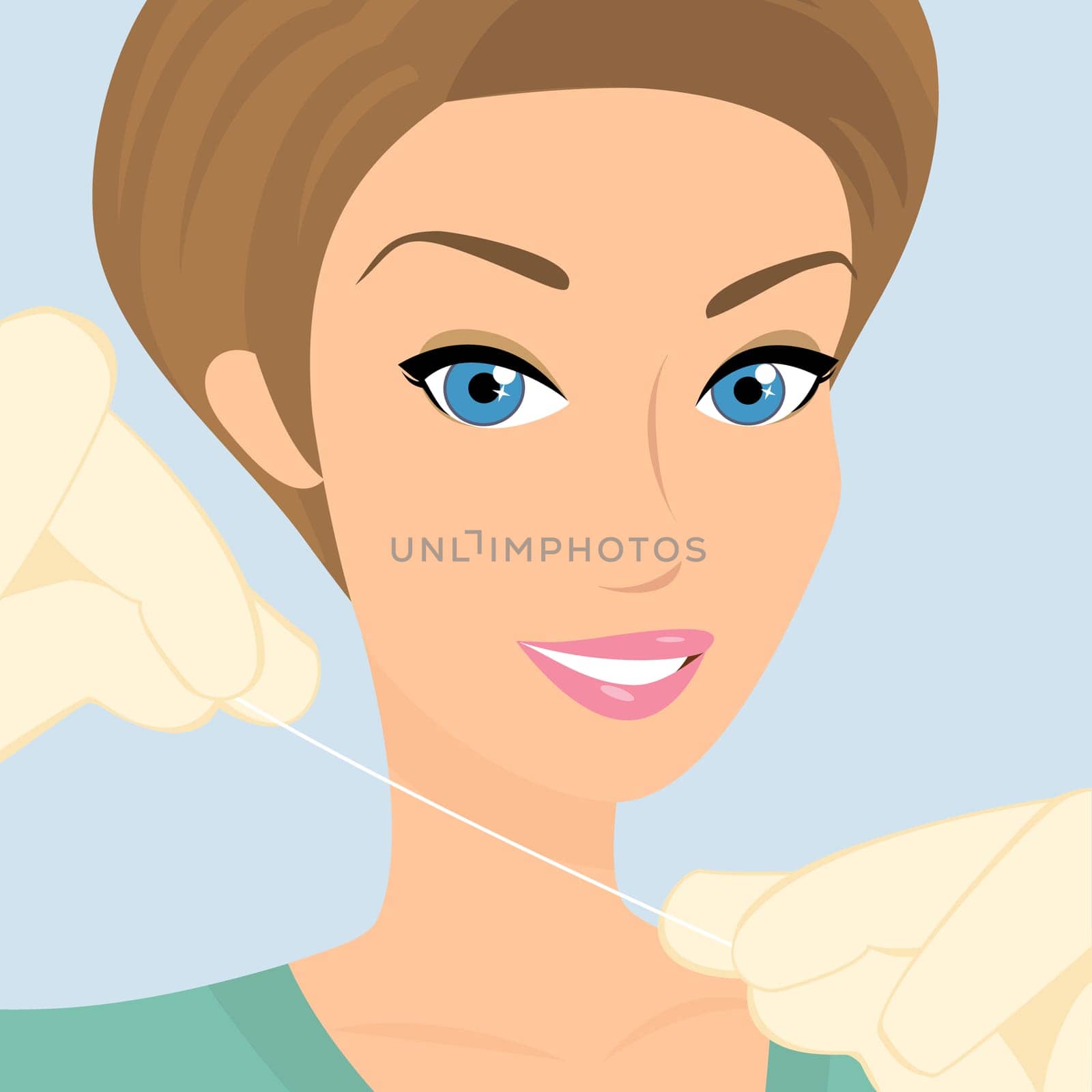 Friendly female dentist demonstrates floss. Contains EPS10 and high-resolution JPEG