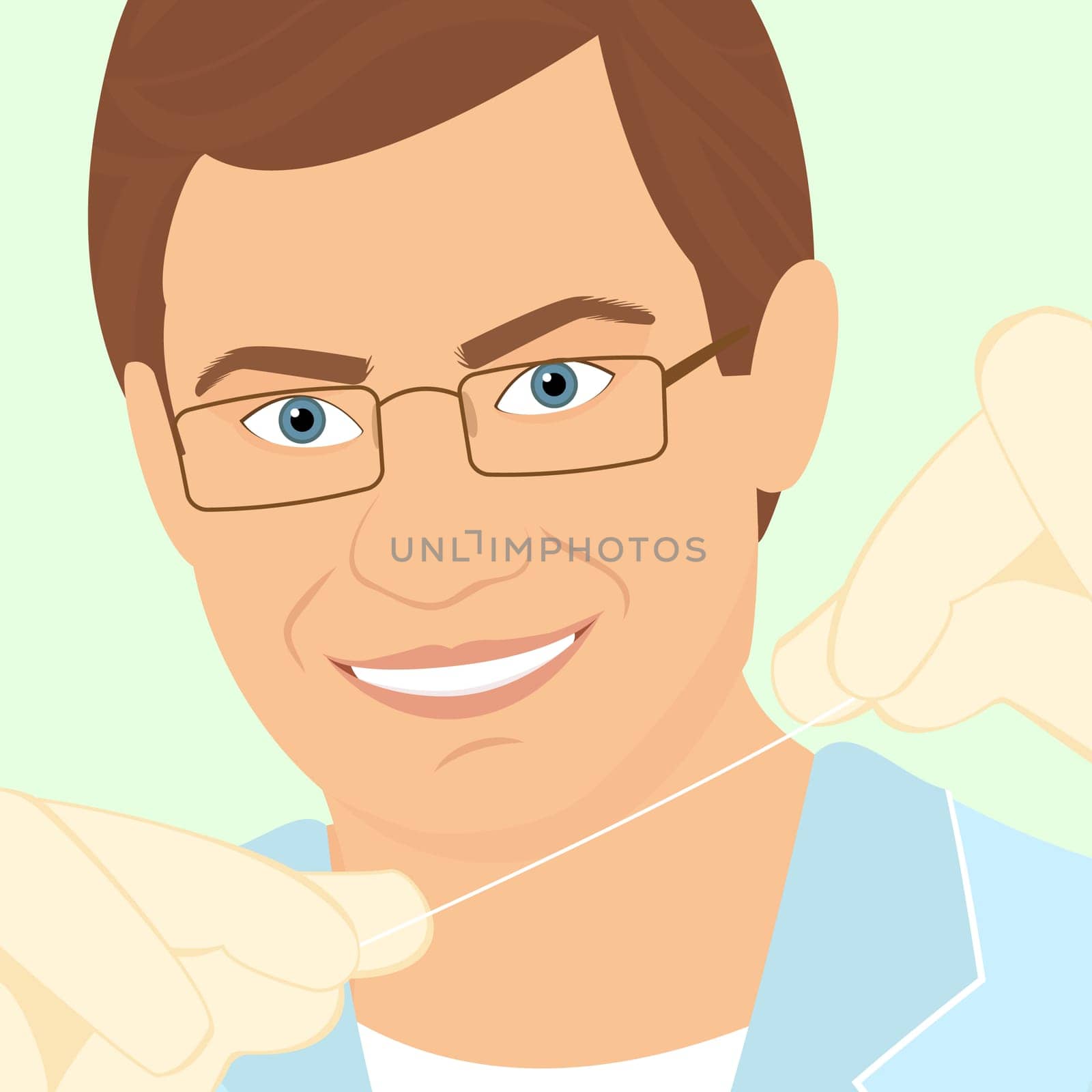 Friendly male dentist demonstrates floss. Contains EPS10 and high-resolution JPEG