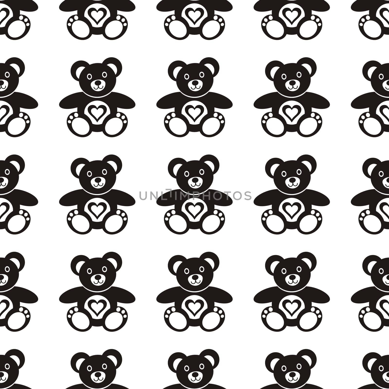 Seamless pattern made of cute black teddy bears